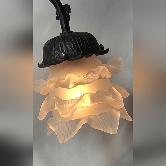 Andrea By Sadek Fairy On Swing Bronze Lamp Glass Flower Shade Marble Stand - Picture 8 of 12